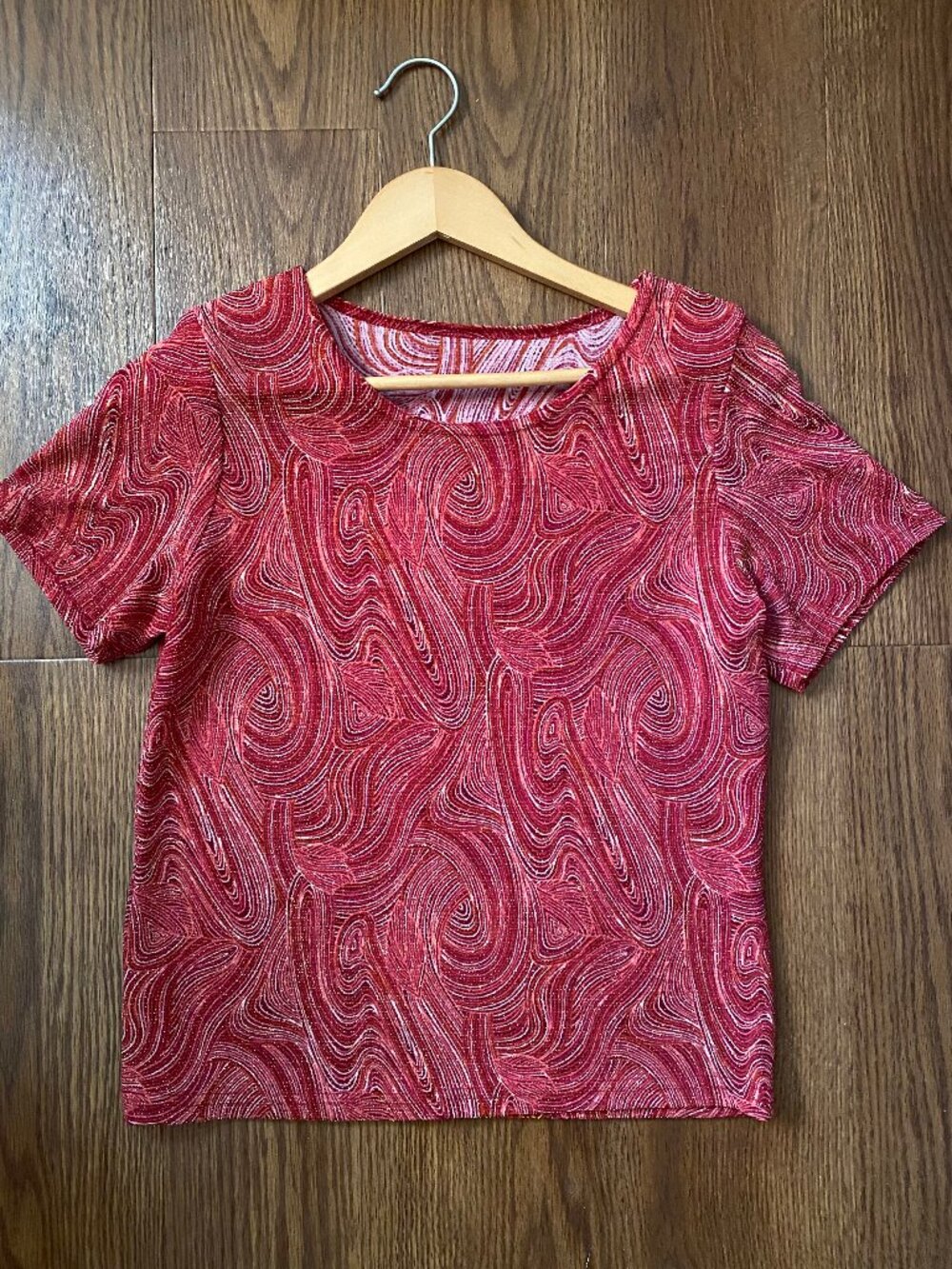 Vintage Y2K Shimmer Metallic Swirl Print Top Small
